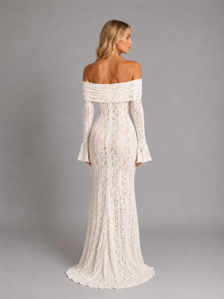 Women’s Off-Shoulder Lace Cutout Maxi Dress – Wedding Guest Style