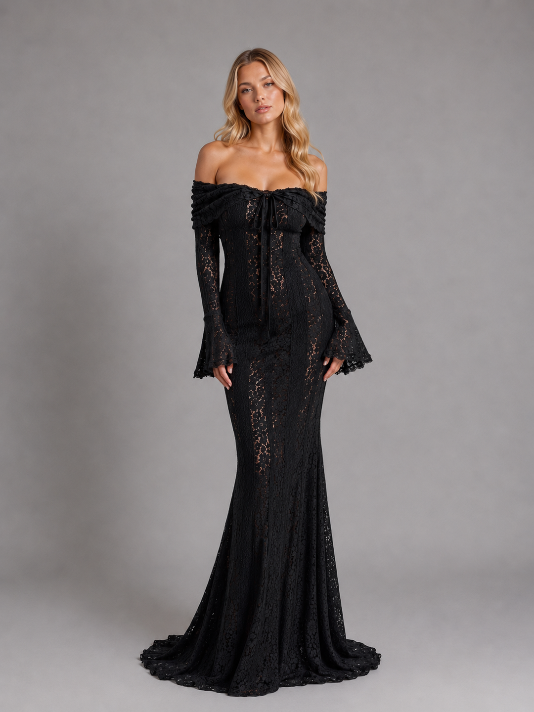 Women’s Off-Shoulder Lace Cutout Maxi Dress – Wedding Guest Style