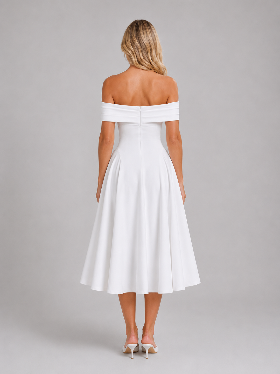 Women's Off-Shoulder Pleated Midi Dress – Wedding Guest Occasion
