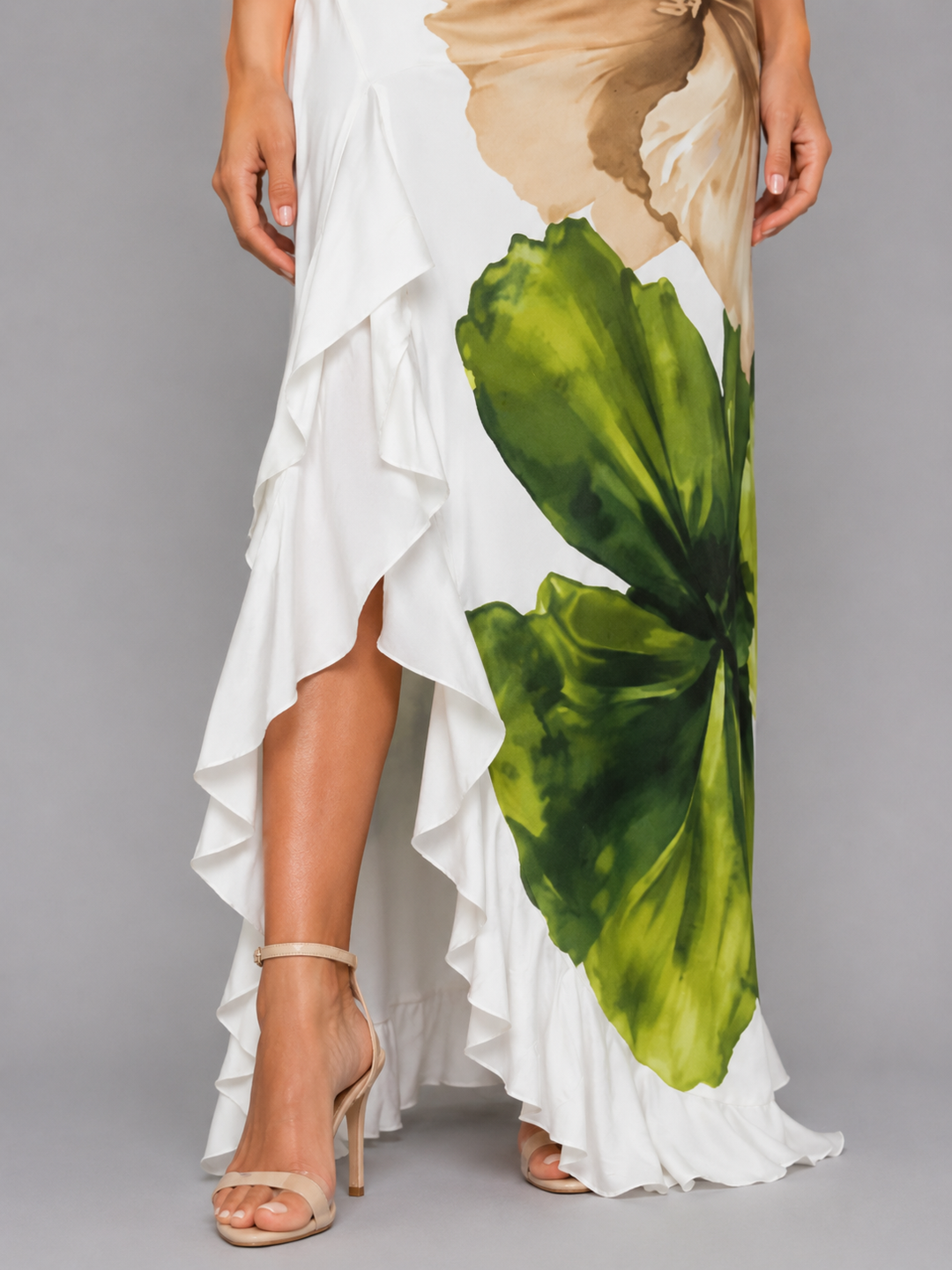 Women’s One-Shoulder Floral Maxi Dress – Ruffle Hem Summer Style
