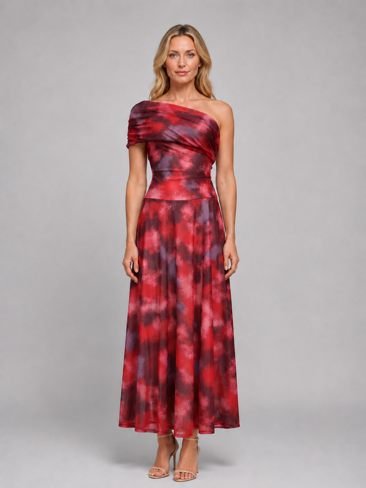 Women's One-Shoulder Printed Maxi Dress – Flowing Silhouette