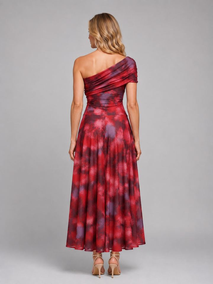 Women's One-Shoulder Printed Maxi Dress – Flowing Silhouette