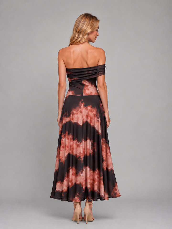 Women's One-Shoulder Printed Maxi Dress – Flowing Silhouette