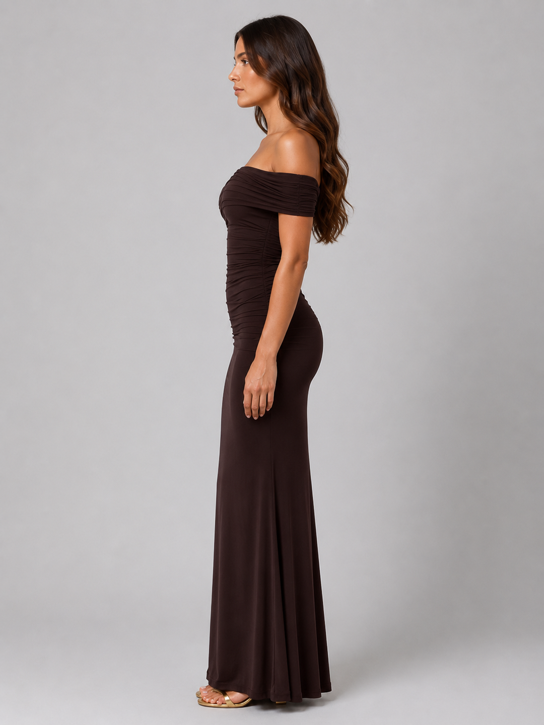 Women’s One-Shoulder Ruched Maxi Dress – Sculpted Silhouette