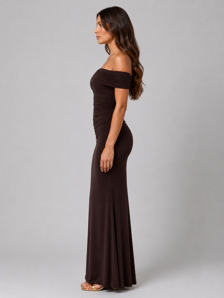 Women’s One-Shoulder Ruched Maxi Dress – Sculpted Silhouette