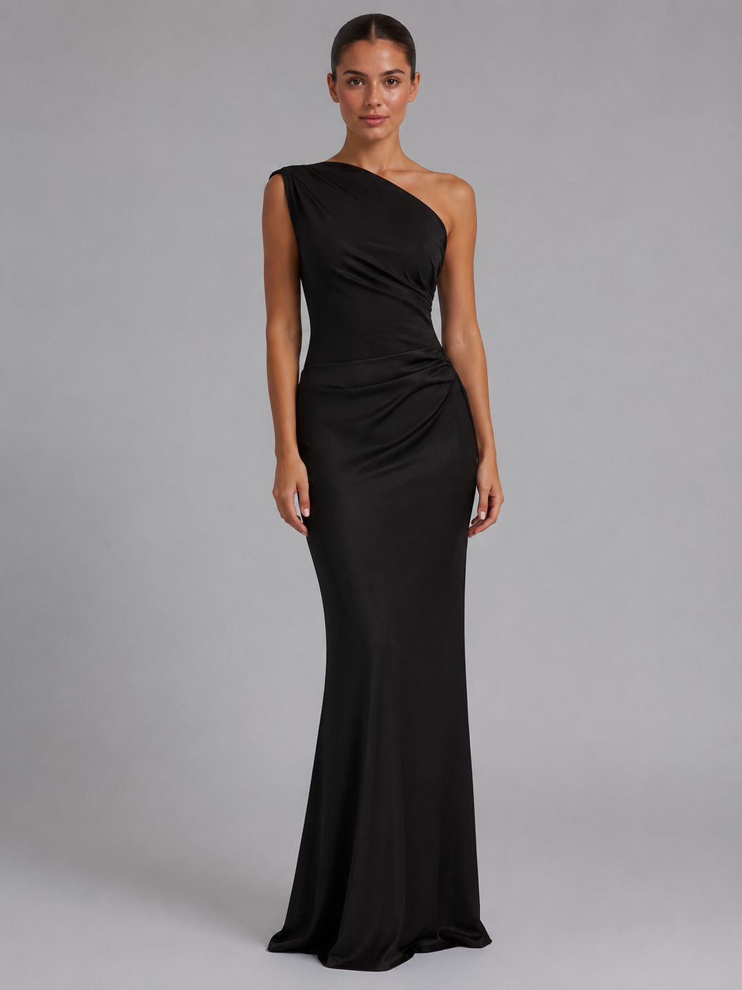 Women’s One-Shoulder Satin Feel Maxi Dress – Wedding Guest Gown