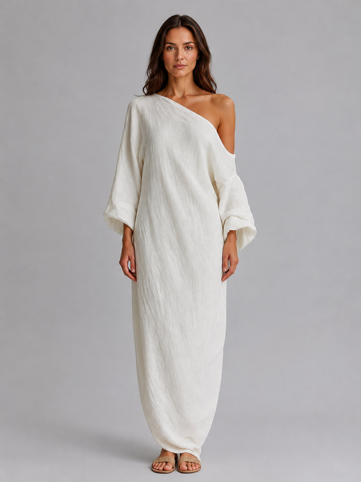 Women's One Shoulder Maxi Dress - Relaxed Draped Fit