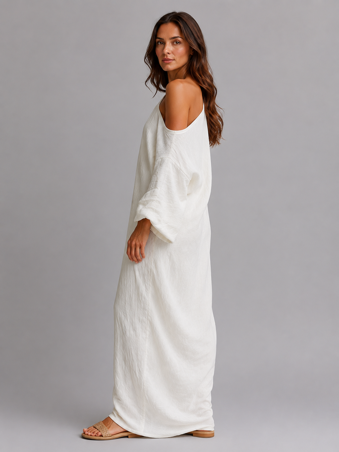 Women's One Shoulder Maxi Dress – Relaxed Draped Fit