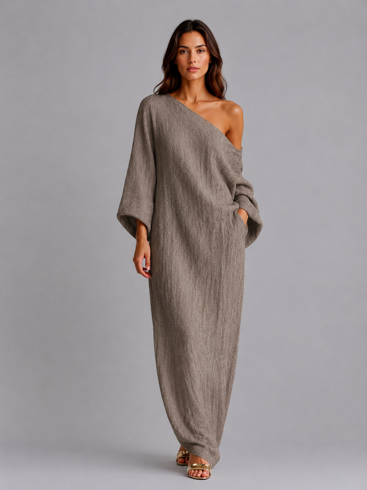 Women's One Shoulder Maxi Dress – Relaxed Draped Fit
