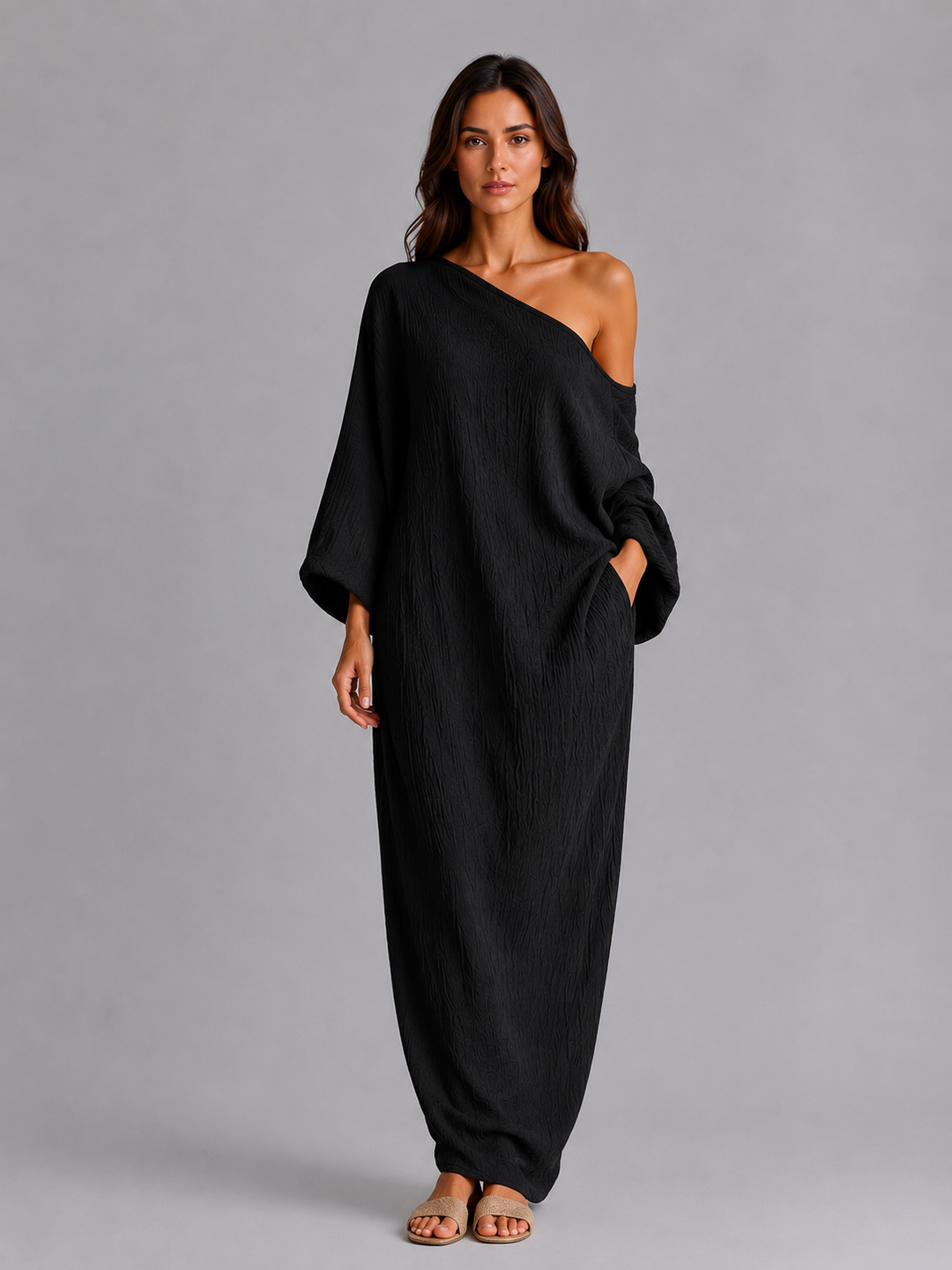 Women's One Shoulder Maxi Dress – Relaxed Draped Fit