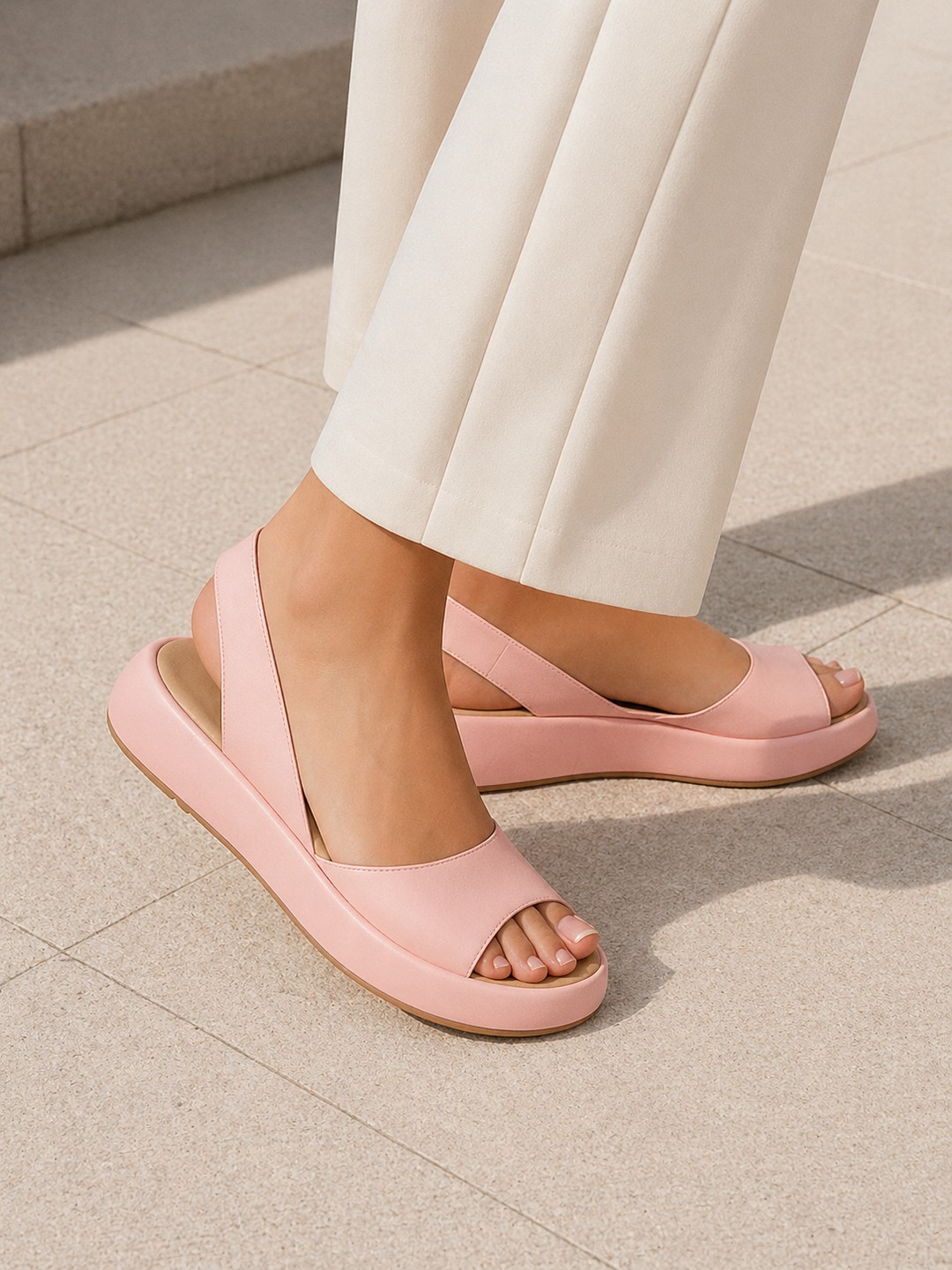 Women’s Open Toe Slingback Flat Sandals – Minimal Low Wedge Design