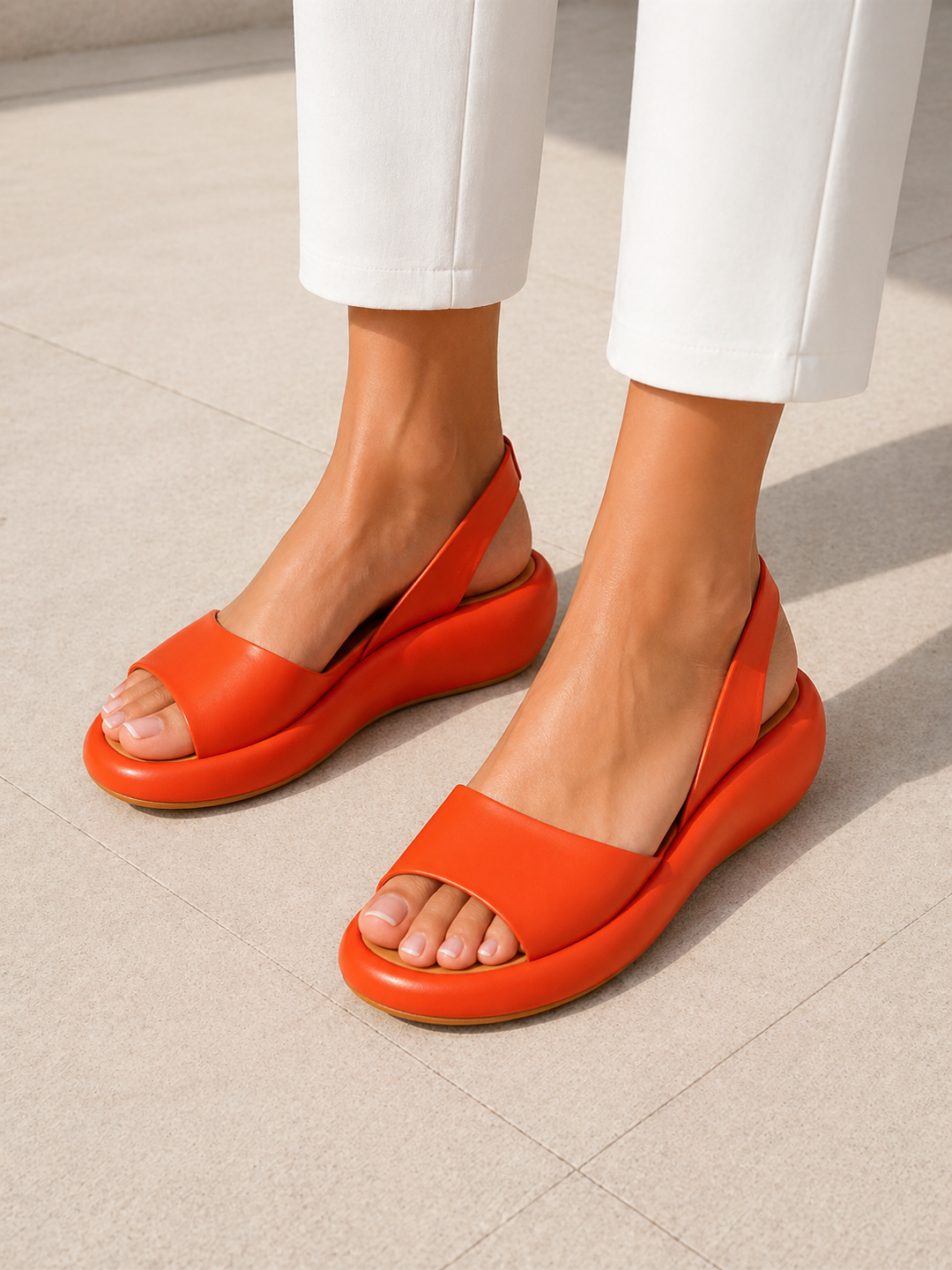Women’s Open Toe Slingback Flat Sandals – Minimal Low Wedge Design