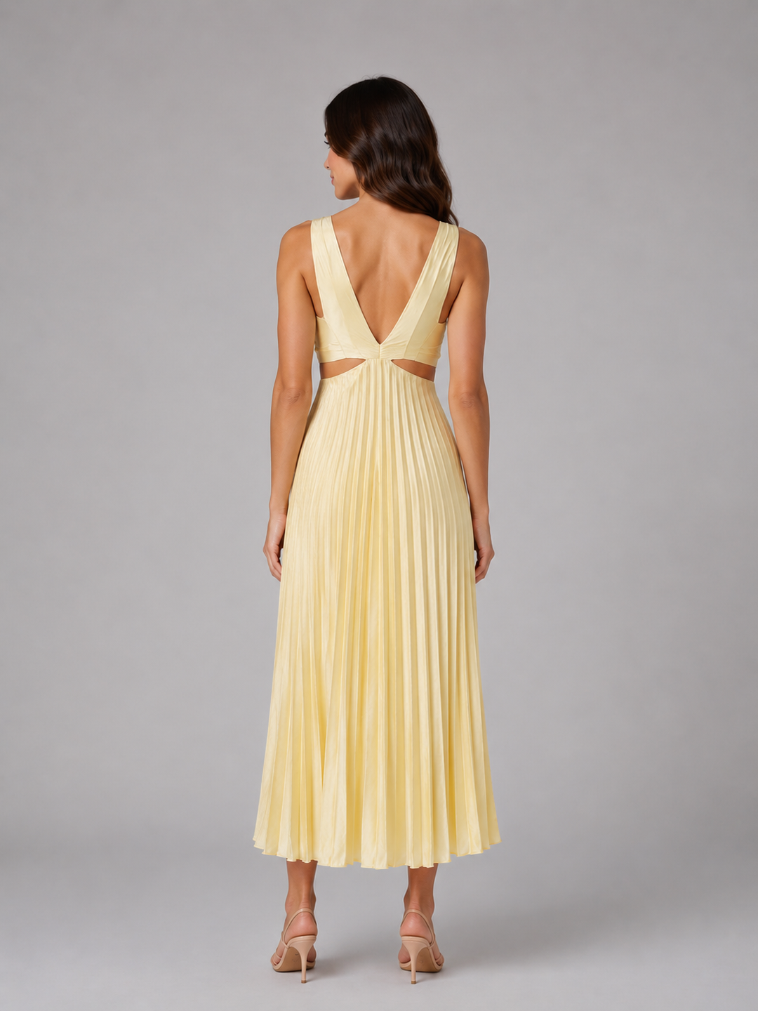 Women’s Pleated Cut-Out Midi Dress – Flowing Silhouette