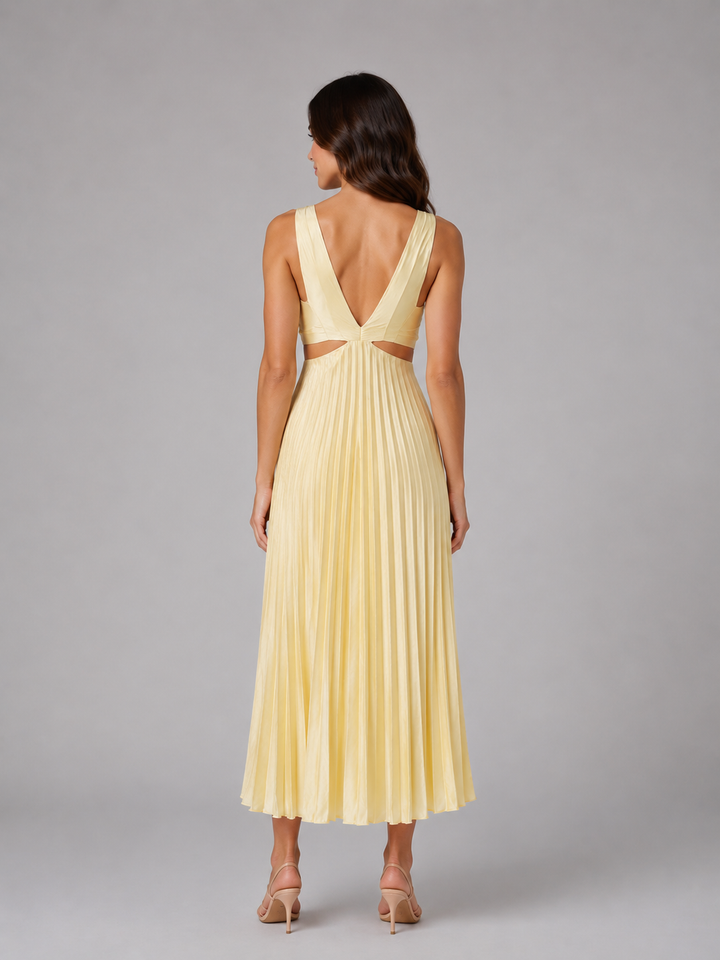 Women’s Pleated Cut-Out Midi Dress – Flowing Silhouette