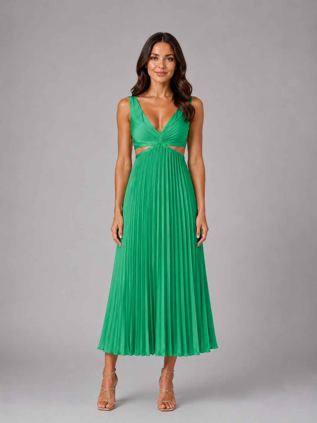 Women’s Pleated Cut-Out Midi Dress – Flowing Silhouette