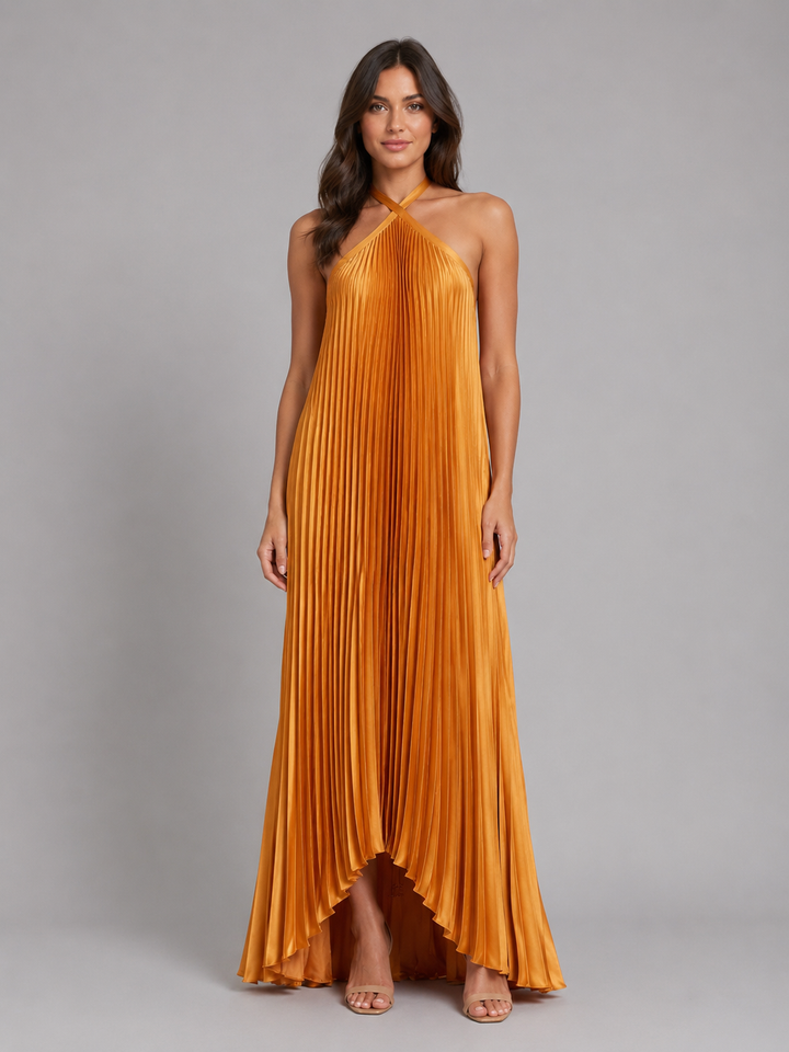 Women’s Pleated Halterneck Maxi Dress – Summer Occassion Style