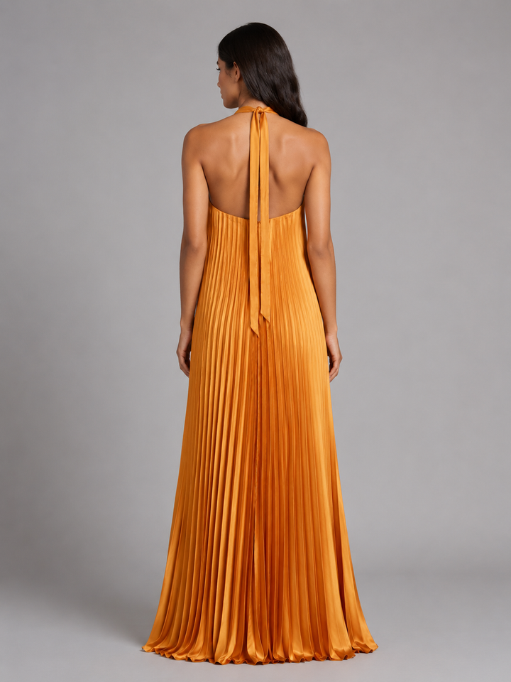 Women’s Pleated Halterneck Maxi Dress – Summer Occassion Style