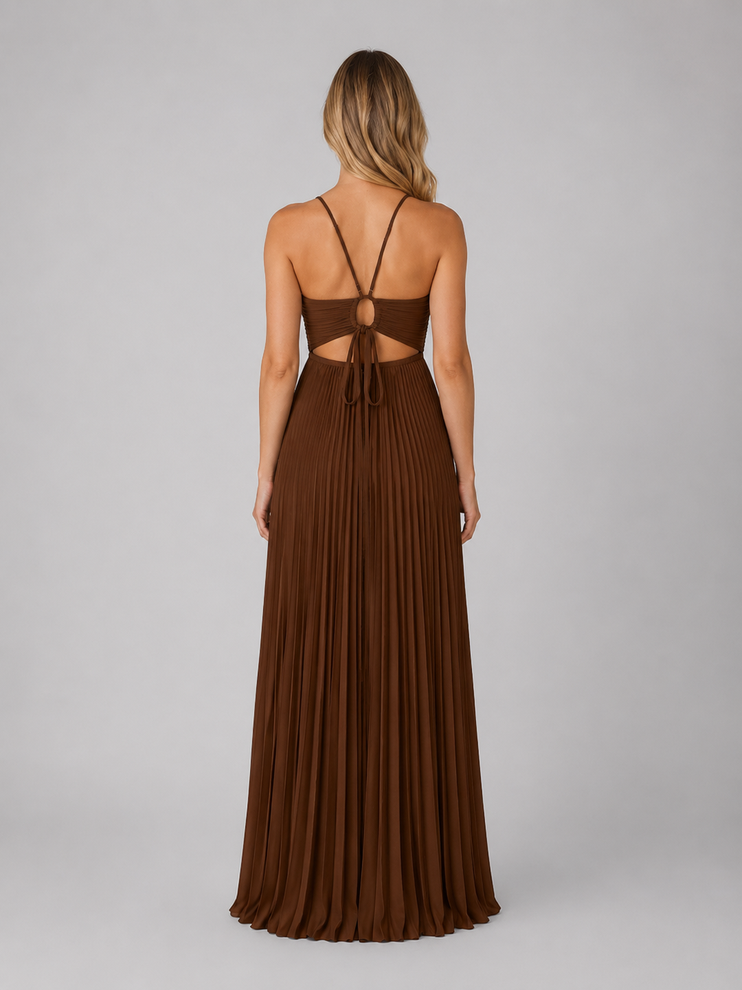 Women's Pleated Halterneck Maxi Dress – Wedding Guest Gown