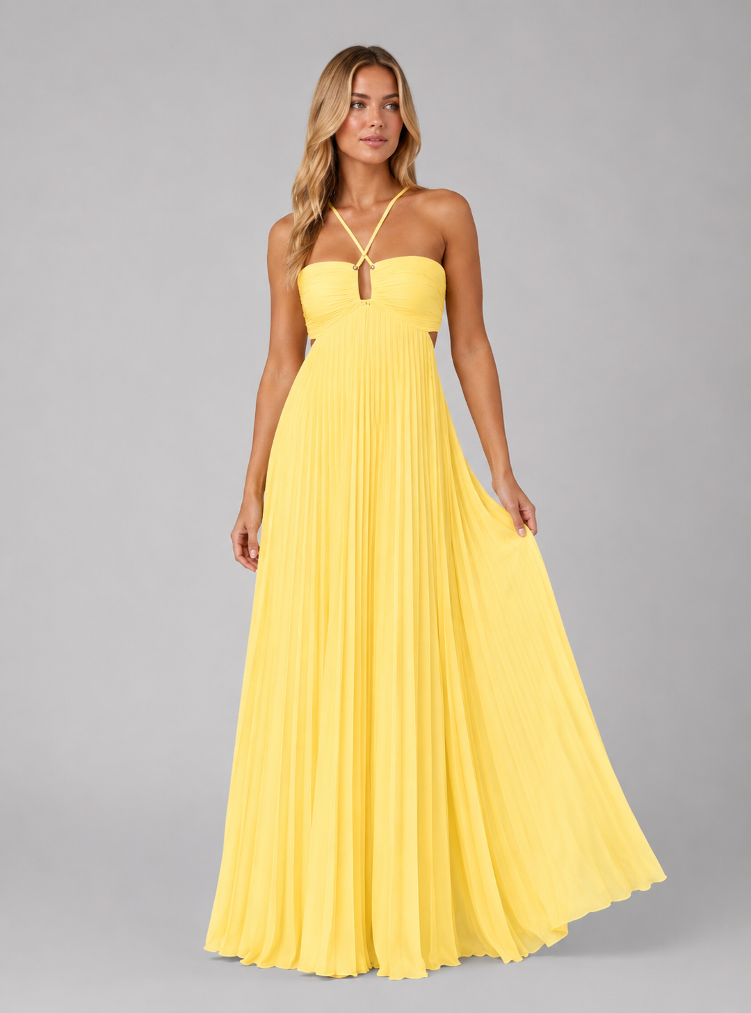 Women's Pleated Halterneck Maxi Dress – Wedding Guest Gown