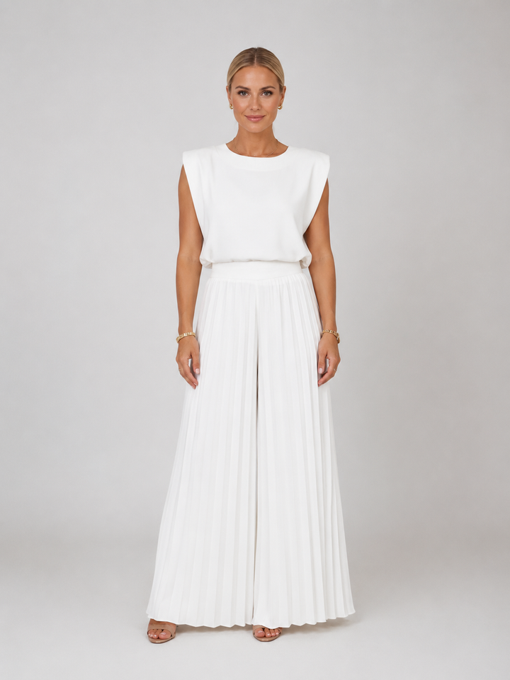 Women’s Pleated Wide Leg Trouser Set – Elegant Relaxed Style