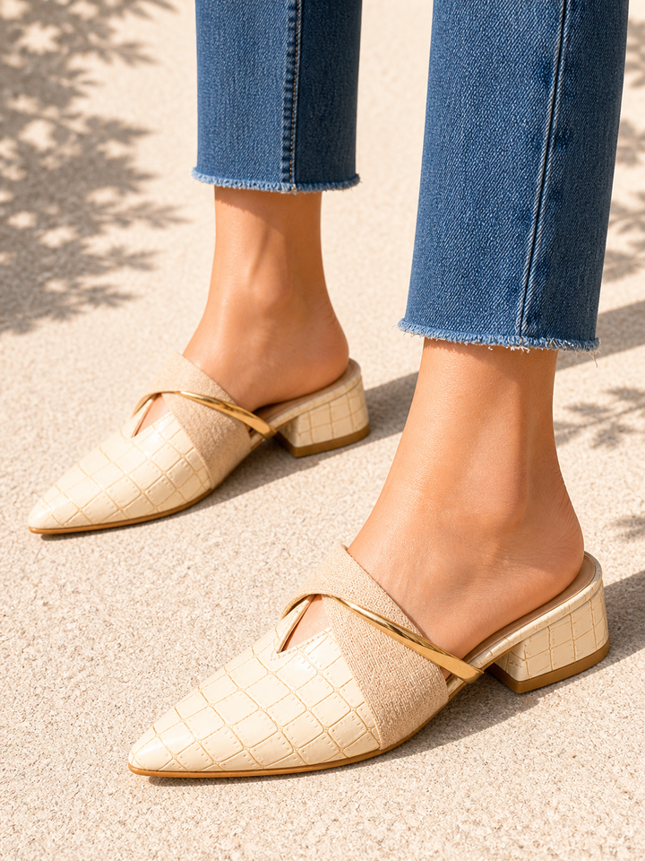Women’s Pointed Toe Mule Heels – Croc Effect Elegant Slip-On