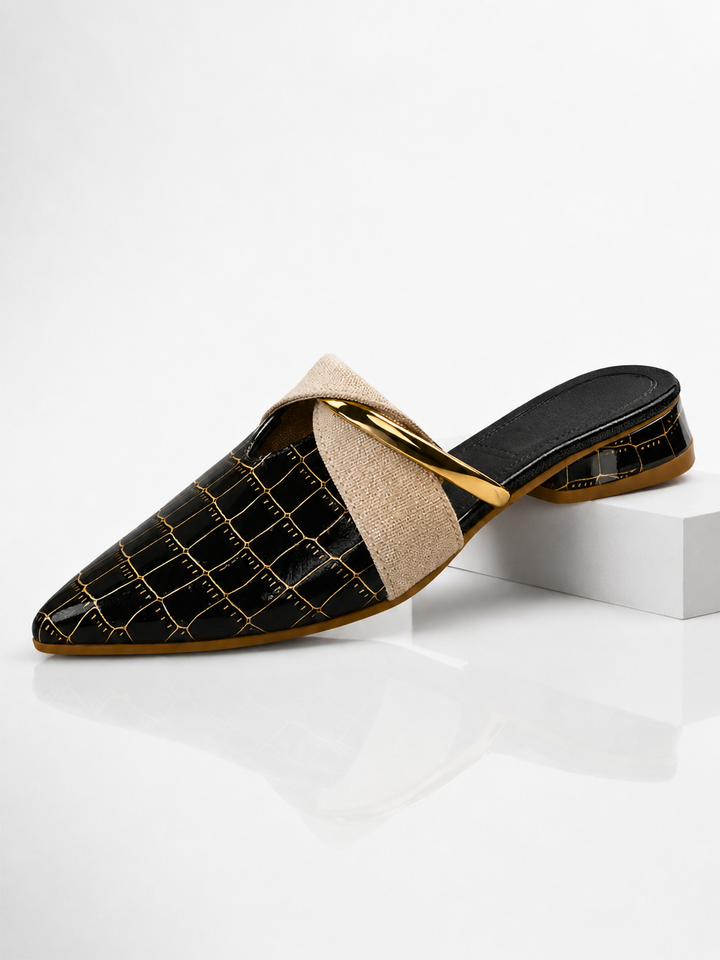 Women’s Pointed Toe Mule Heels – Croc Effect Elegant Slip-On