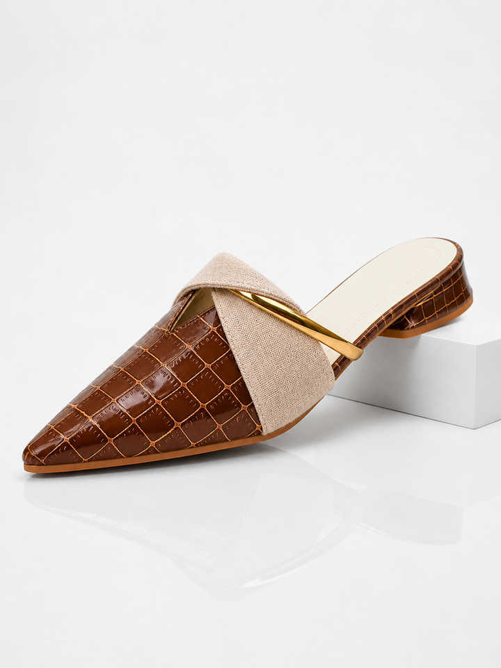 Women’s Pointed Toe Mule Heels – Croc Effect Elegant Slip-On