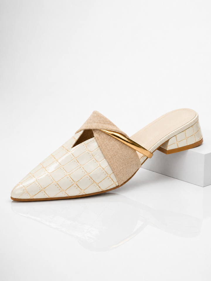 Women’s Pointed Toe Mule Heels – Croc Effect Elegant Slip-On