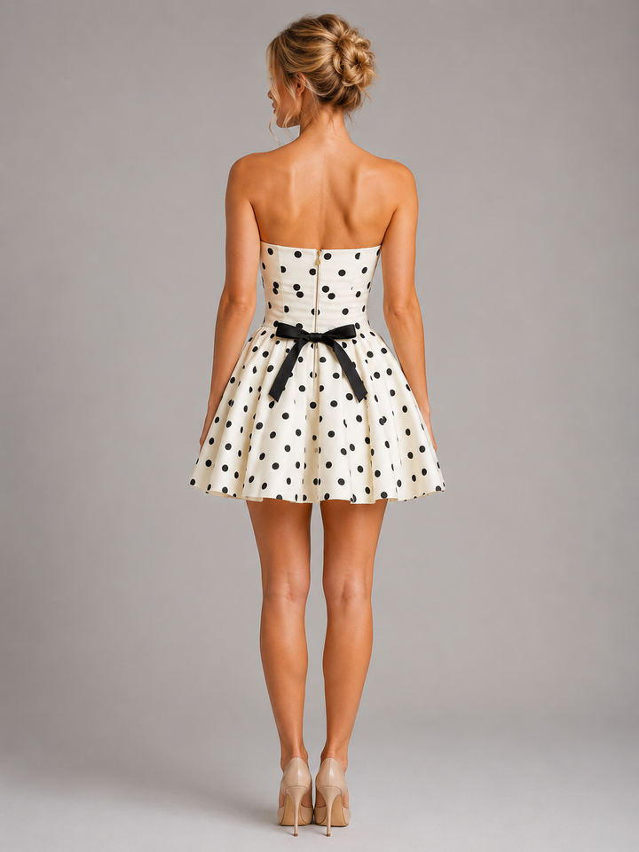 Women’s Polka Dot Corset Mini Dress – Strapless Summer Style