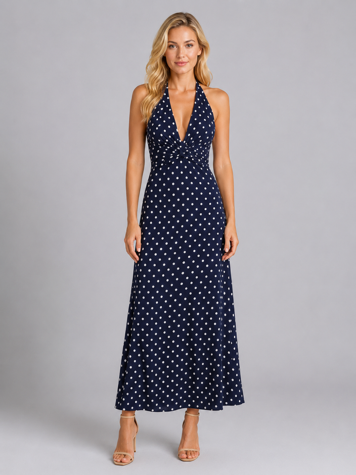 Women’s Polka Dot Halter Maxi Dress - Summer Occasion Style