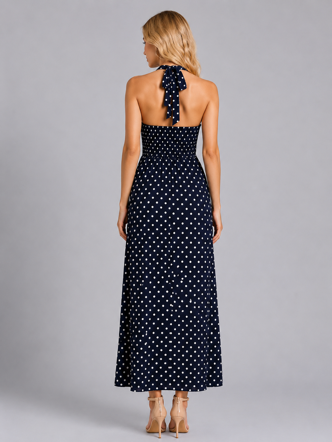 Women’s Polka Dot Halter Maxi Dress – Summer Occasion Style