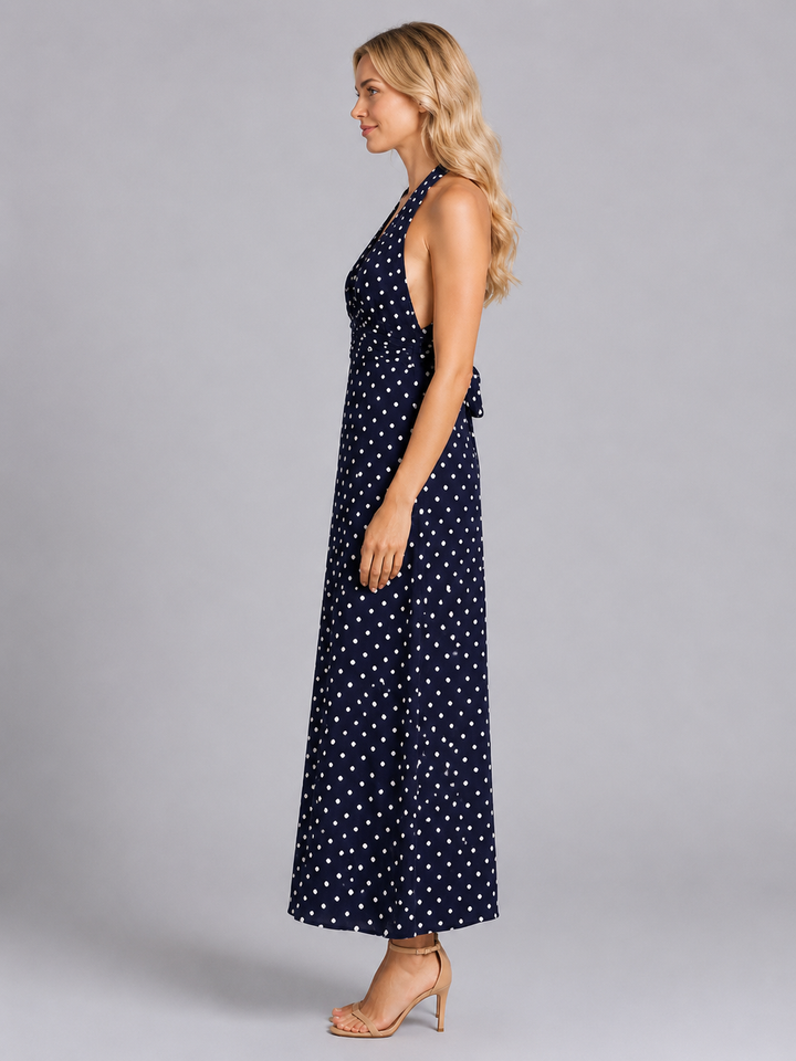 Women’s Polka Dot Halter Maxi Dress – Summer Occasion Style