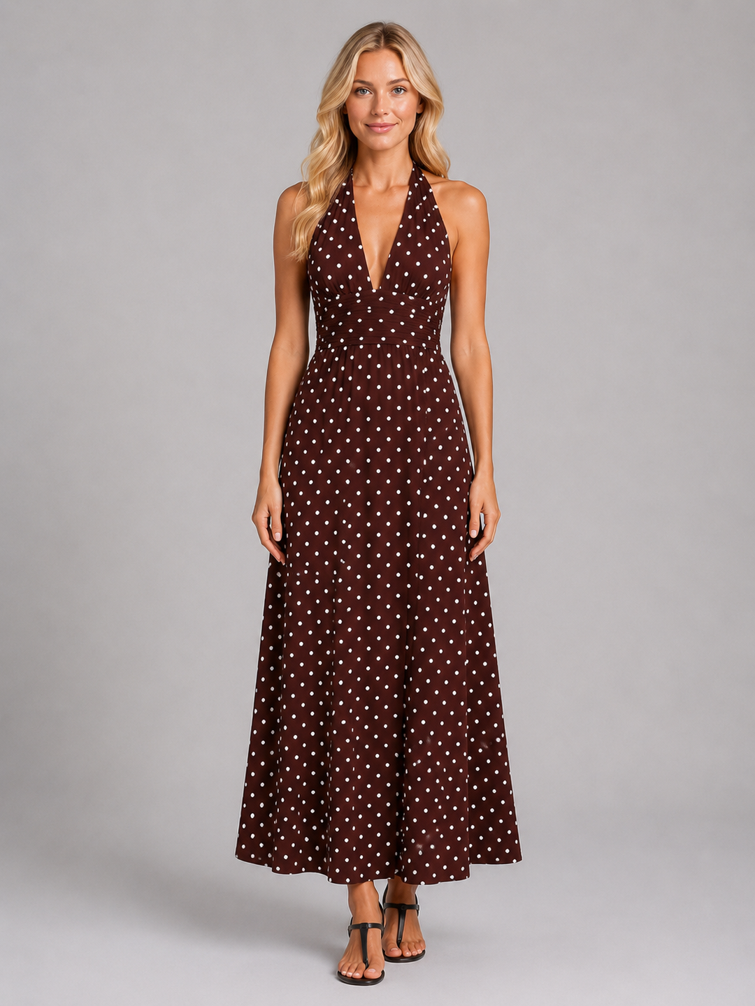 Women’s Polka Dot Halter Maxi Dress – Summer Occasion Style