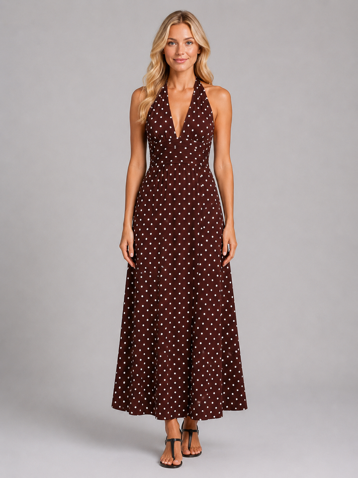 Women’s Polka Dot Halter Maxi Dress – Summer Occasion Style