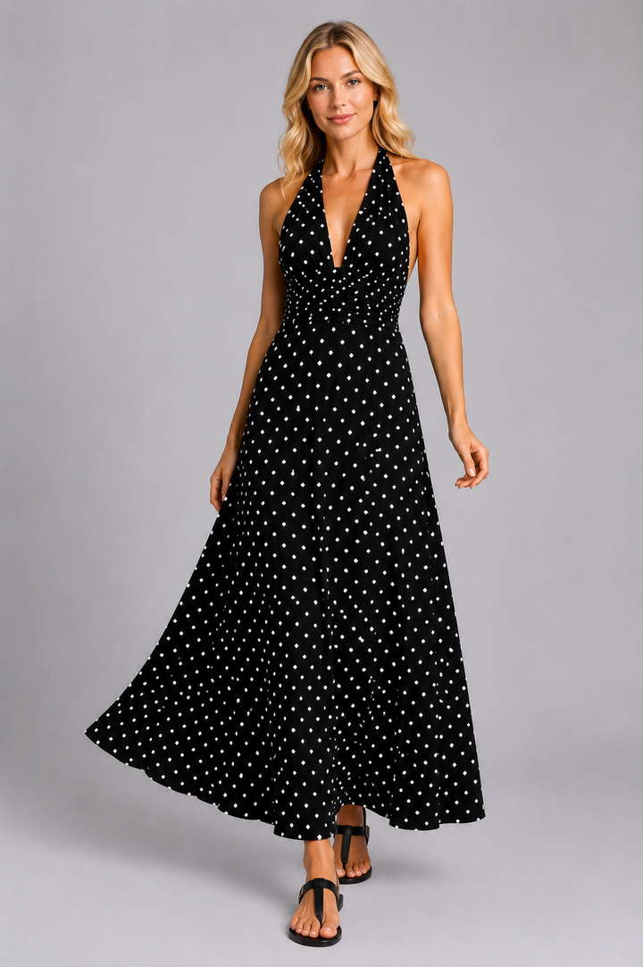 Women’s Polka Dot Halter Maxi Dress – Summer Occasion Style