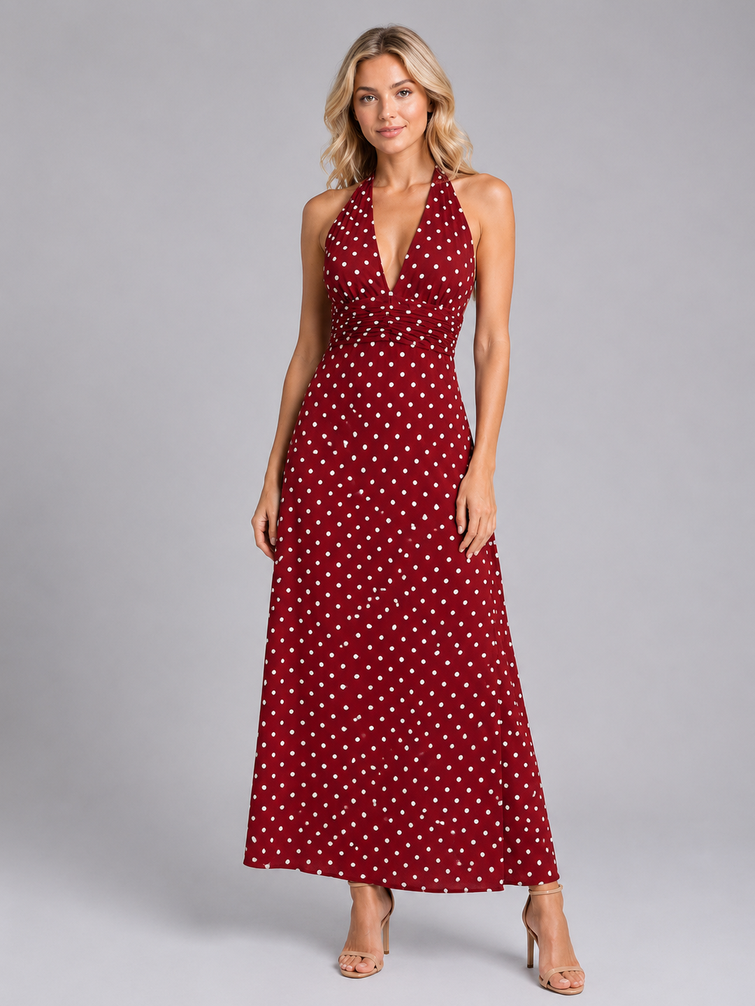Women’s Polka Dot Halter Maxi Dress – Summer Occasion Style
