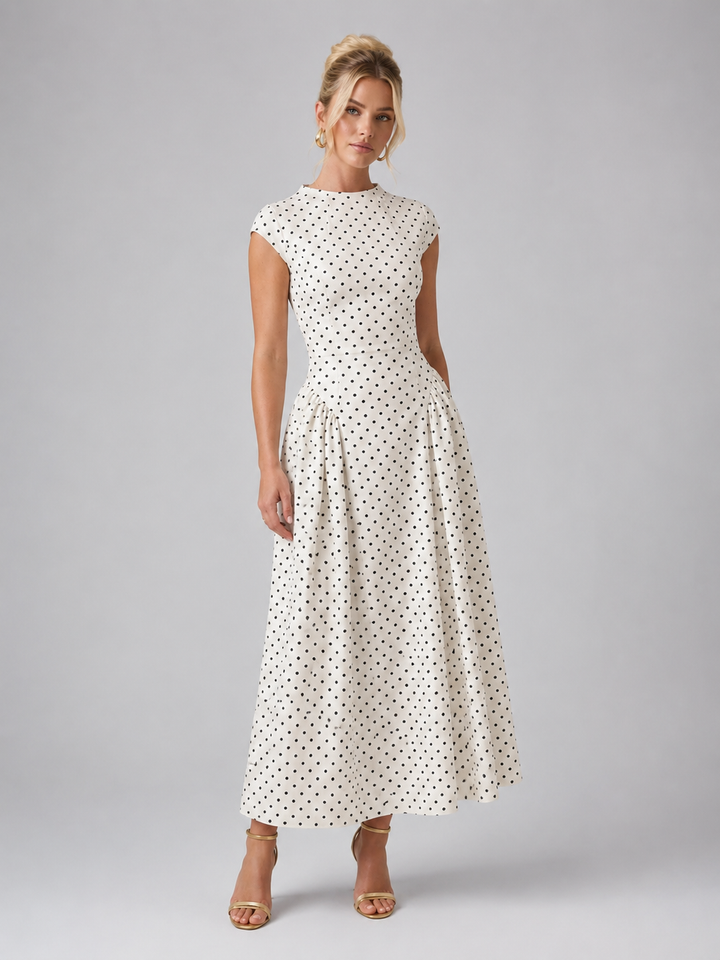 Women’s Polka Dot Maxi Dress – Elegant A-Line Silhouette