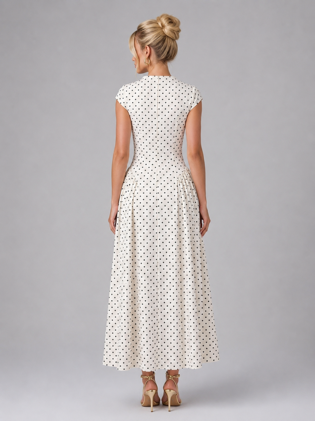 Women’s Polka Dot Maxi Dress – Elegant A-Line Silhouette
