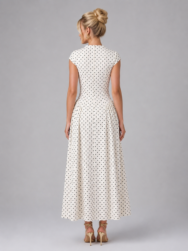 Women’s Polka Dot Maxi Dress – Elegant A-Line Silhouette