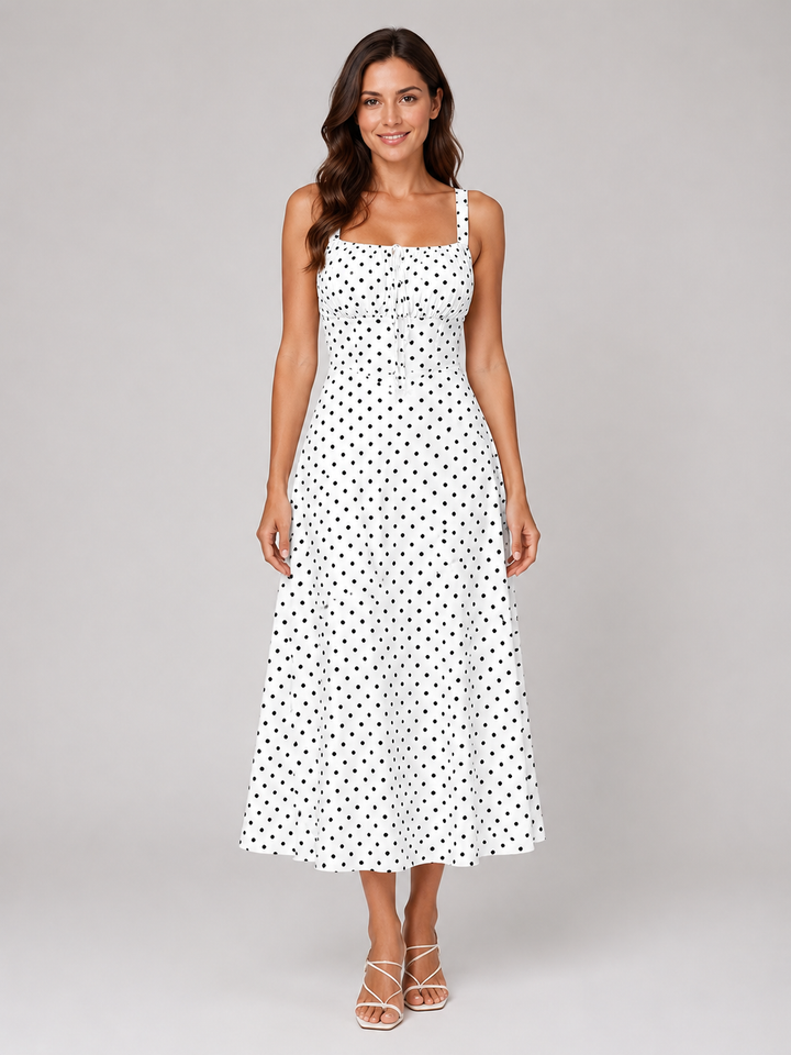 Women’s Polka Dot Midi Dress - Summer Holiday Style