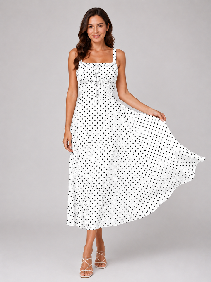 Women’s Polka Dot Midi Dress – Summer Holiday Style