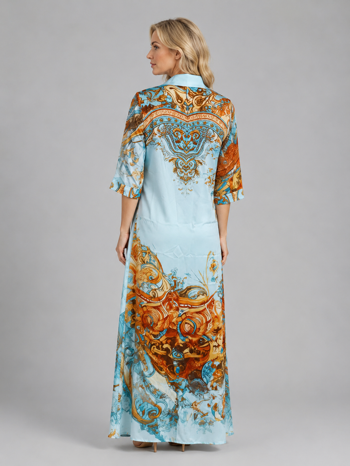 Women's Printed Shirt Maxi Dress – Button Front Flattering Style