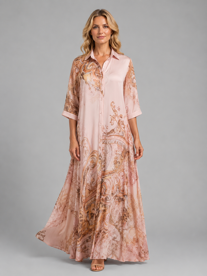 Women's Printed Shirt Maxi Dress – Button Front Flattering Style