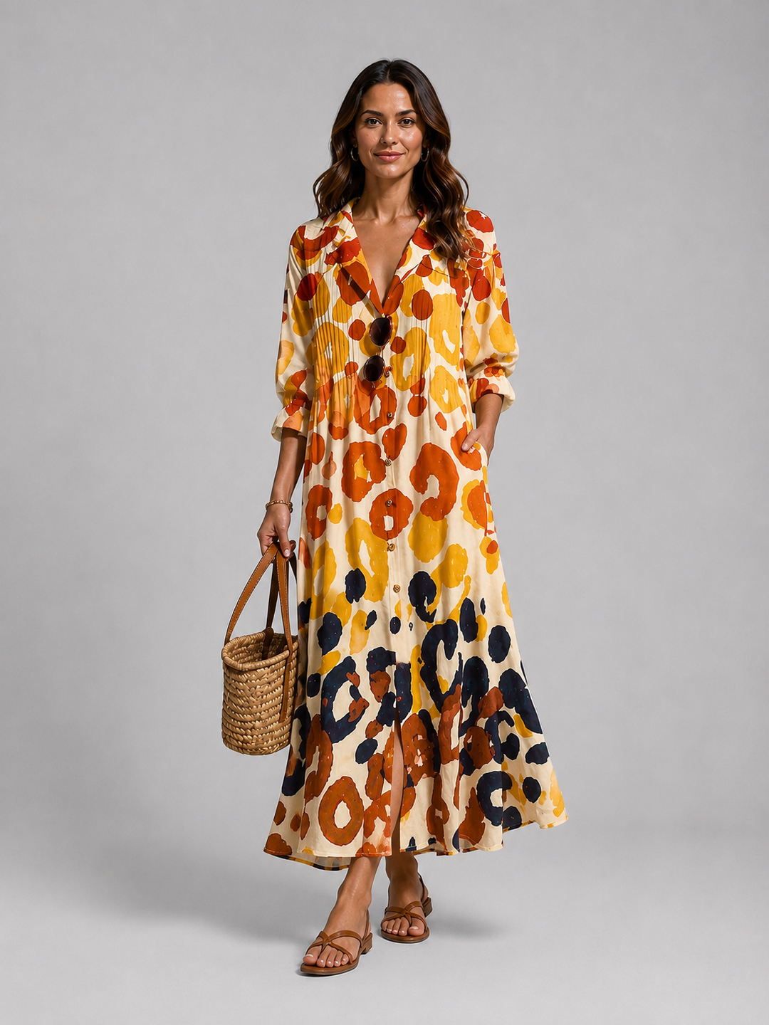 Women’s Printed Shirt Maxi Dress – Relaxed Flattering Fit
