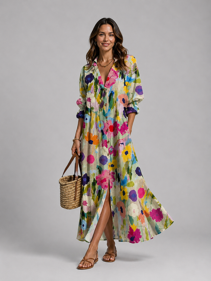 Women’s Printed Shirt Maxi Dress – Relaxed Flattering Fit