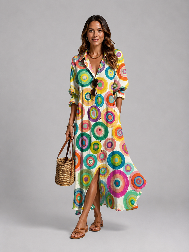 Women’s Printed Shirt Maxi Dress – Relaxed Flattering Fit