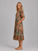 Women's Printed V-Neck Midi Dress – Relaxed Pocket Dress