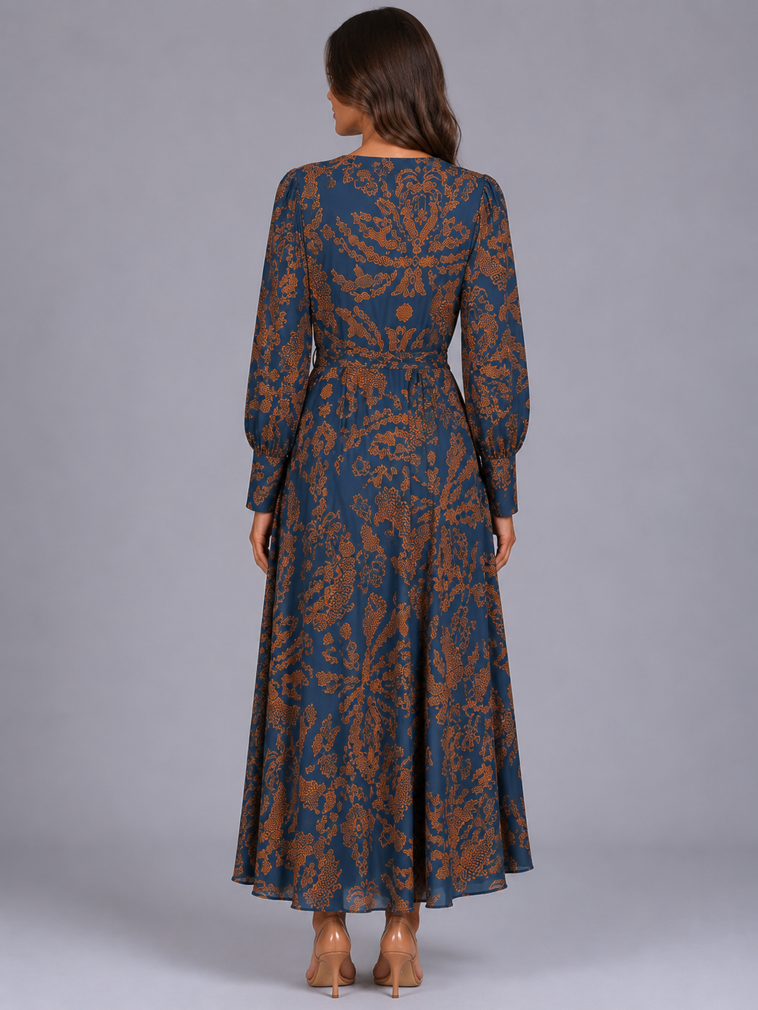 Women’s Printed V-Neck Midi Dress – Wedding Guest Occasion