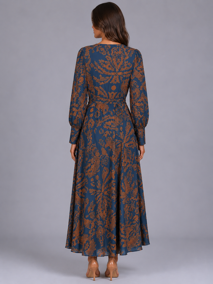 Women’s Printed V-Neck Midi Dress – Wedding Guest Occasion