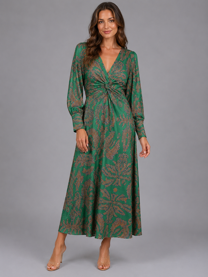 Women’s Printed V-Neck Midi Dress – Wedding Guest Occasion